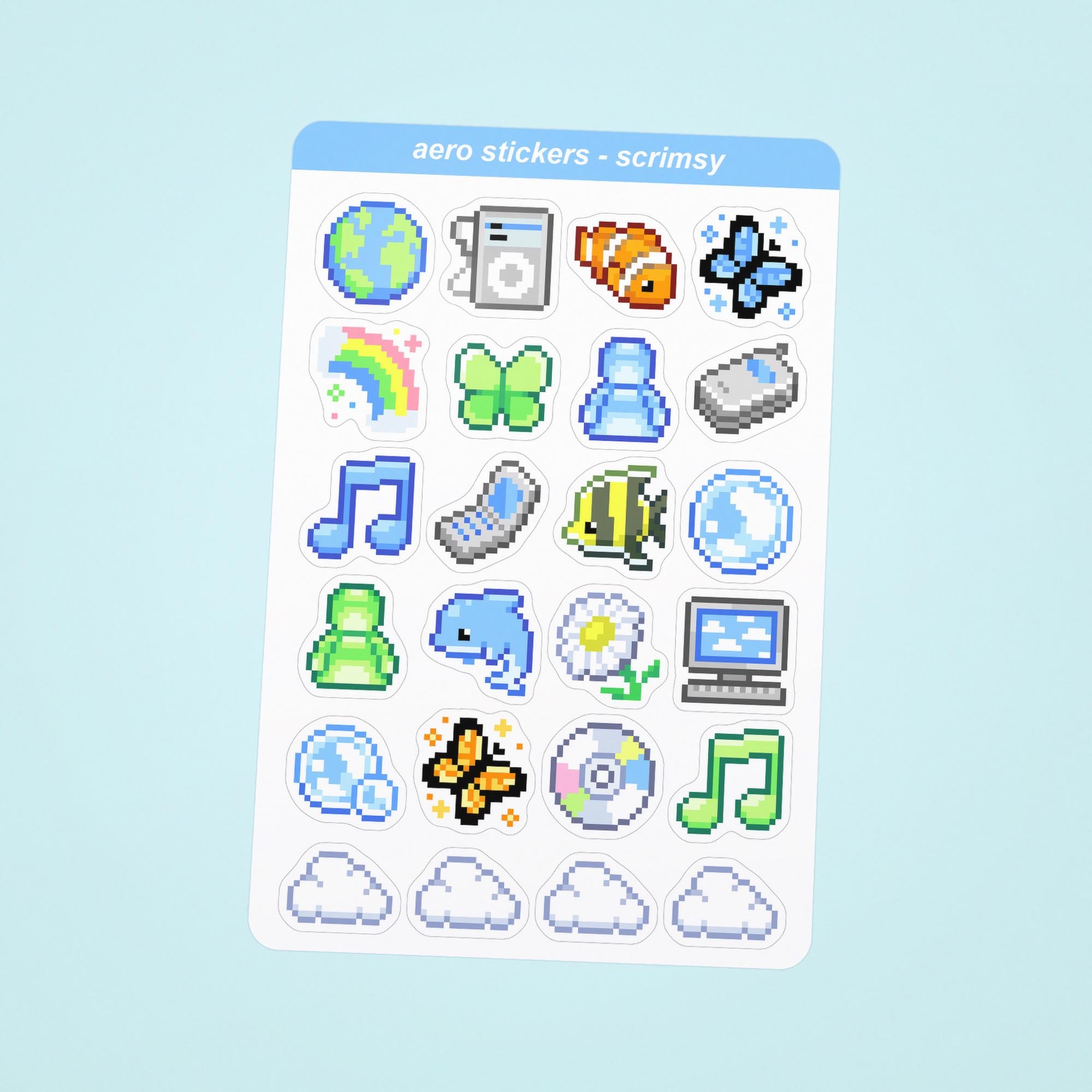 Frutiger Aero Sticker Sheet | Y2k Early 2000s Cyber Butterfly