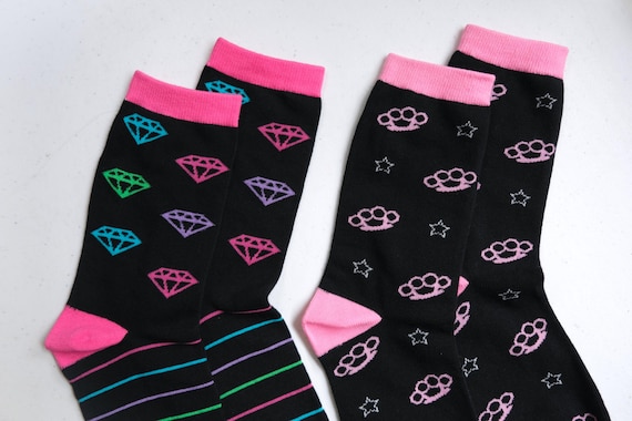 Scenecore Socks | emo accessories y2k mall goth early 2000s mcbling black pink rainbow neon scene diamond brass knuckles alt fashion punk