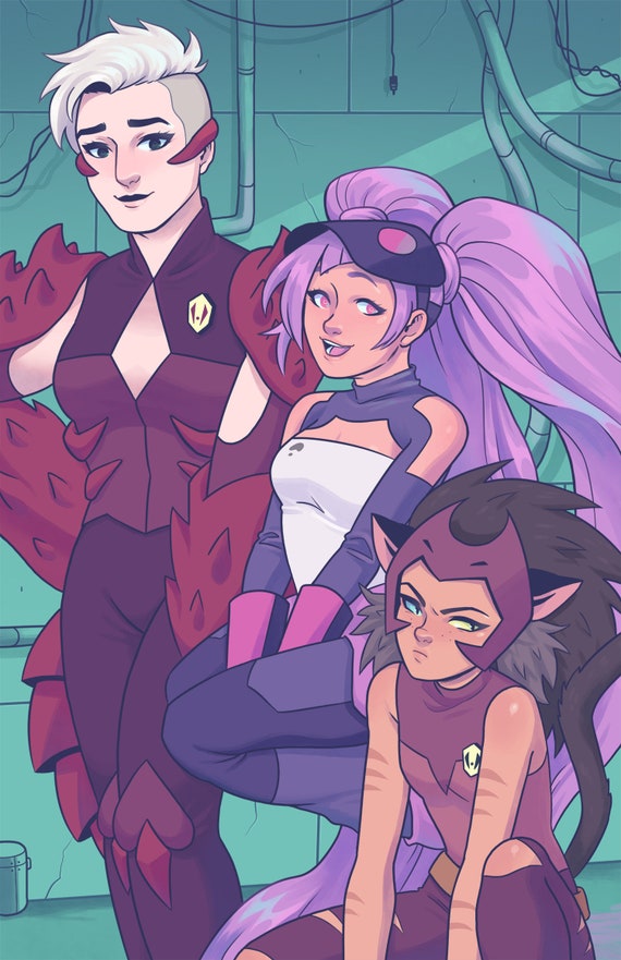 A half-letter size print of Catra, Scorpia, and Entrapta from the new She-R...