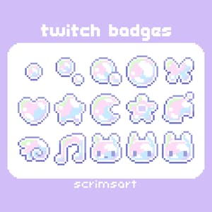 Bubble Twitch Sub Badges, Bit Badges | pixel art cute kawaii pastel pink rainbow star heart fairy ocean mermaid aquatic beach soap magical