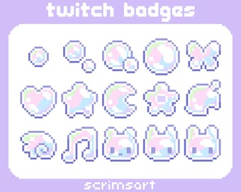 Bubble Twitch Sub Badges, Bit Badges | pixel art cute kawaii pastel pink rainbow star heart fairy ocean mermaid aquatic beach soap magical