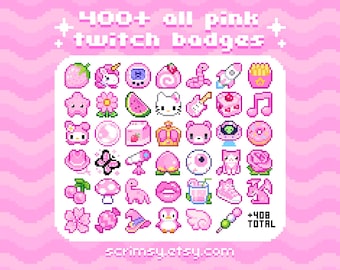 Pink Mega Pack 400+ Twitch Sub Badges, Bit Badges | pixel cute kawaii pastel gaming strawberry flower dessert bunny sakura candy y2k girly