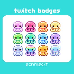 Jellyfish Twitch Sub Badges, Bit Badges | 8-bit pixel art cute kawaii fish ocean sea creature jelly rainbow pink mermaid beach underwater