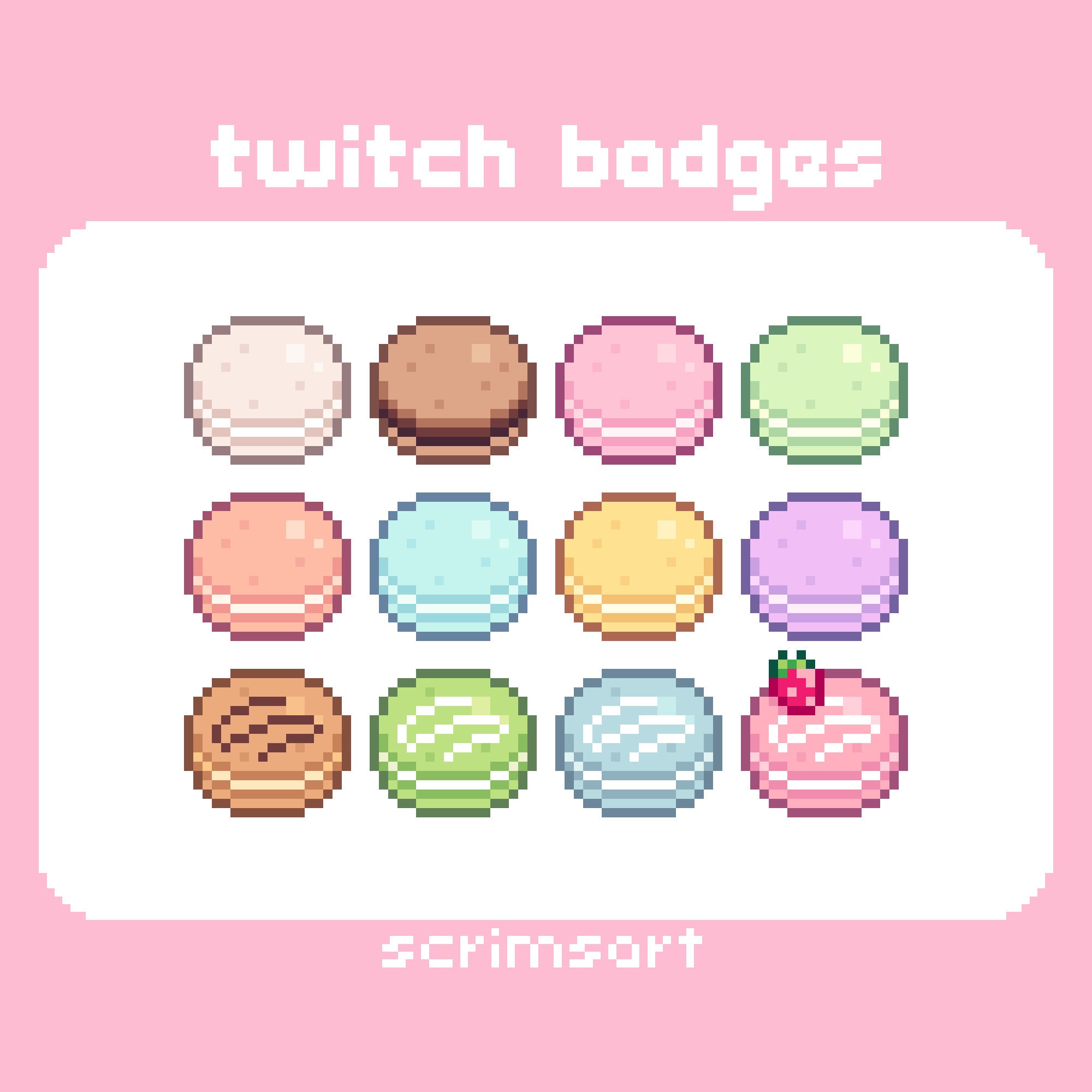 Macaron Twitch Sub Badges, Bit Badges | Pixel Art Kawaii Pastel Pink ...