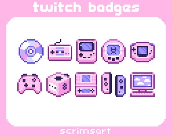 Pink Gaming Twitch Sub Badges, Bit Badges | pixel art icon video game controller cute kawaii pastel lavender lilac 90s y2k retro gamer egirl