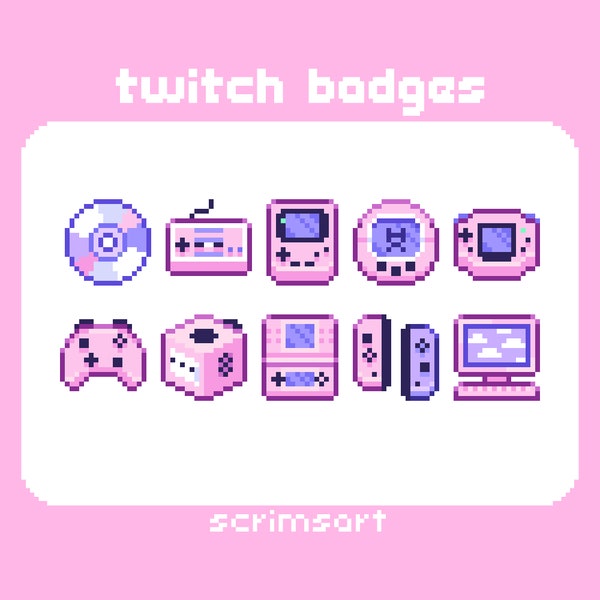 Pink Gaming Twitch Sub Badges, Bit Badges | pixel art icon video game controller cute kawaii pastel lavender lilac 90s y2k retro gamer egirl