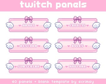 Pink Bow and Angel Wings Twitch Panels | pastel pink aesthetic vtuber | pixel art baby pink coquette angelcore cutecore kawaii cute clouds