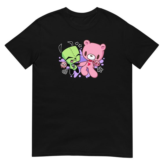 Emo Bear and Doggy T-shirt | scenecore cartoon y2k early 2000s mall goth alt scene randomcore webcore punk grunge anime furry pink green