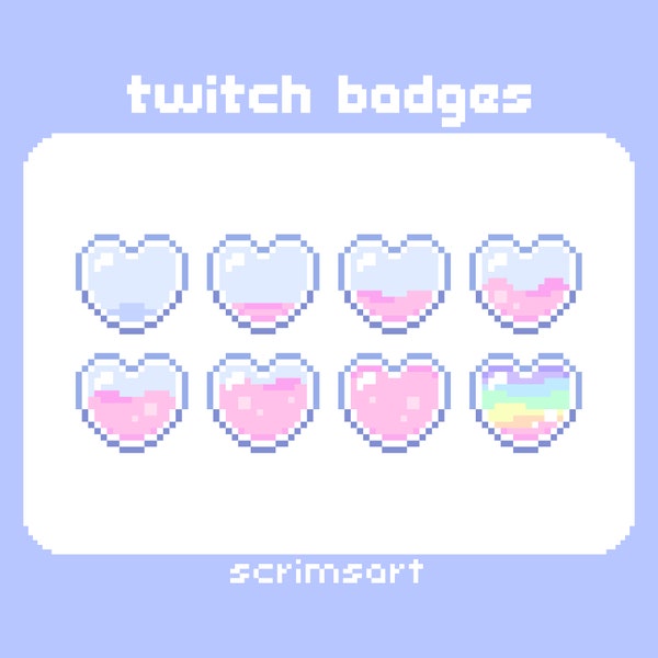 Pink Heart Potion Twitch Sub Badges, Bit Badges | pixel art cute kawaii pastel rainbow glass bottle liquid fairy magical girl witch lovecore