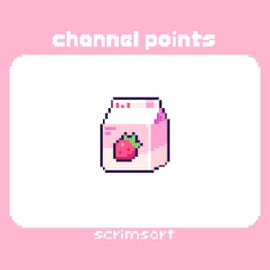 Ícone de pontos de canal de leite de morango | pixel art emote rosa pastel fofo kawaii fruta caixa suco bebida sobremesa panificação padaria