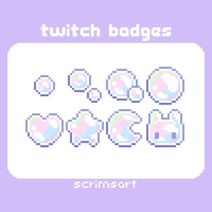 Bubble Twitch Sub Badges, Bit Badges | pixel art cute kawaii pastel pink rainbow star heart fairy ocean mermaid aquatic beach soap magical