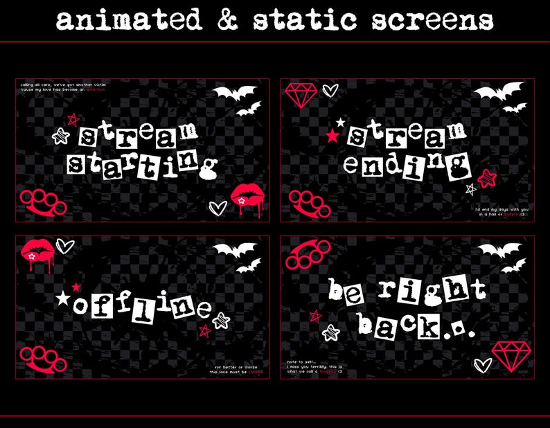 Emo Animated Stream Package RED | Twitch Overlay | Black Custom Vtuber ...