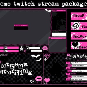 Emo Animated Stream Package | twitch overlay | pink black custom vtuber setup goth pop punk scenecore aesthetic y2k retro old web mcbling