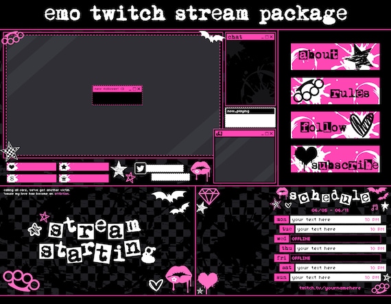 Emo Animated Stream Package Twitch Overlay Pink Black Custom Vtuber Setup  Goth Pop Punk Scenecore Aesthetic Y2k Retro Old Web Mcbling - Etsy
