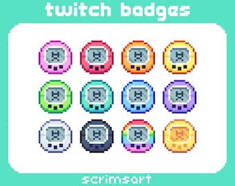 Virtual Pet Twitch Sub Badges, Bit Badges | pixel art cute kawaii y2k 90s retro toy kidcore tama egg pastel rainbow nostalgia