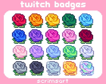 Insignias de suscripción de Twitch de Rose, insignias de bits / pixel art amor flor San Valentín lovecore lindo kawaii pastel planta coqueta gótico cottagecore jardinería