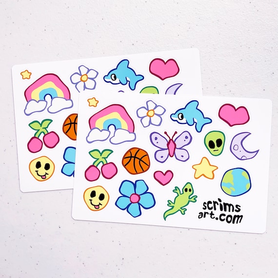 Wobbly Y2K Stickers Retro Kawaii Rainbow Psychedelic Hippie Heart Flower  Butterfly Dolphin Alien Star Cyber Cute Girly Kidcore Clowncore 