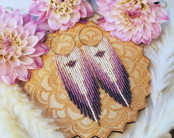Beaded Fringe Earrings on Gold Hoops; 'Unicorn'. Part of the 'Mythical Creatures' collection.