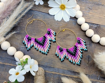 Large Hoop Beaded Fringe Earrings; 'Dazzle'. Part of the 'Mandala' series.