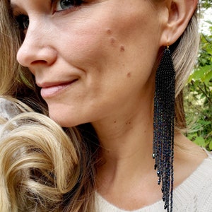 Long Black Beaded Shoulder Duster Earrings 'Galaxy' Collection image 8