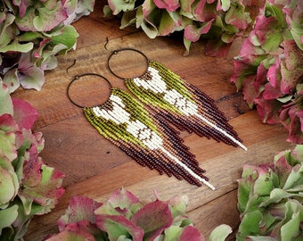 Beaded Fringe Earrings on Bronze Hoops; 'Pixie'. Part of the 'Mythical Creatures' collection.