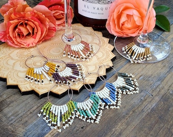 Boho Beaded Fringe Wine Glass Charms; 'Sedona'. Sold as sets of 4, or a full set of 8.