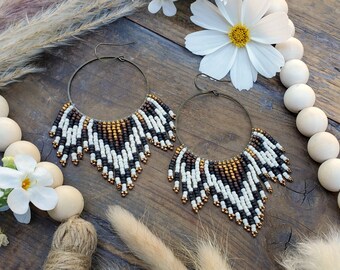 Large Hoop Beaded Fringe Earrings; 'Bewitch'. Part of the 'Mandala' series.
