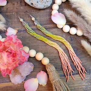 Long Beaded Tassel Earrings with Peruvian Turquoise; &#39;Water Lily&#39;