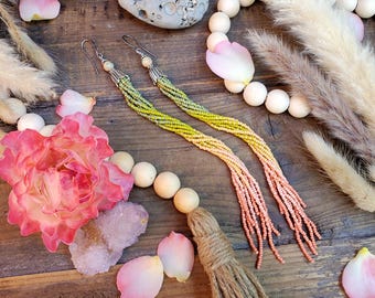 Long Beaded Tassel Earrings with Peruvian Turquoise; 'Water Lily'