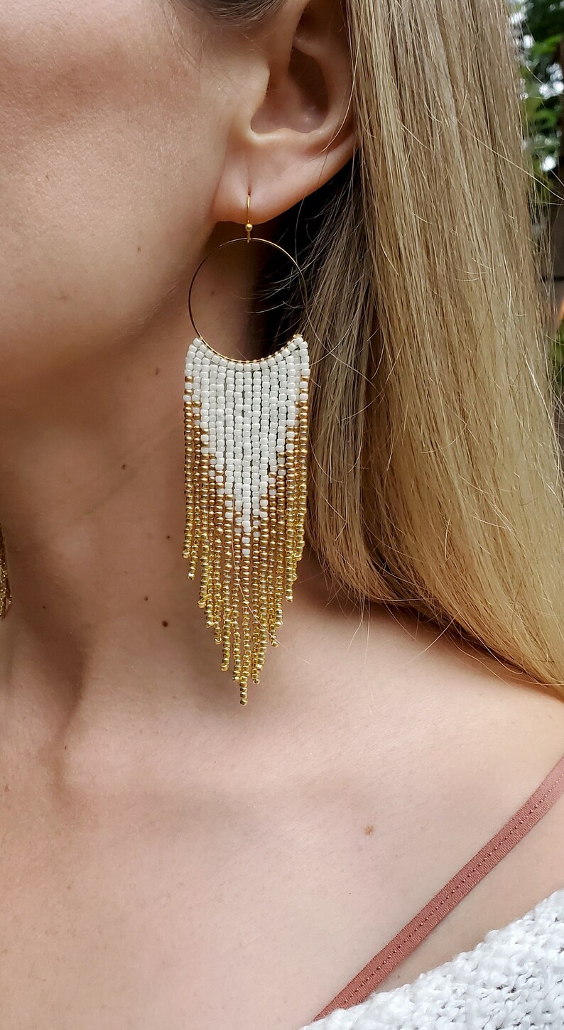 Beaded Fringe Gold Hoop Earrings 'bubbly' Collection Etsy