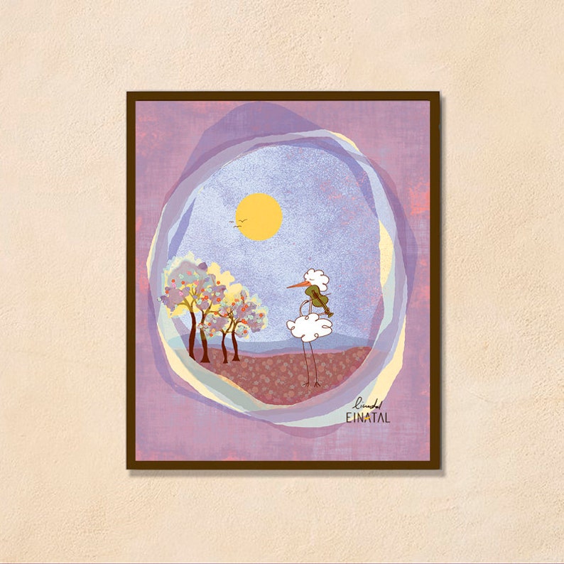 Original illustration art postcard printing on paper wall art Play for success Illustrated STORK poster poster print Violin Music