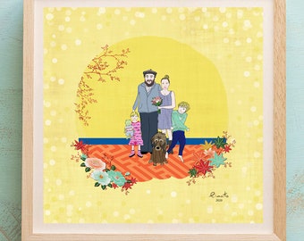 Custom Illustrated family portrait, Custom Portrait