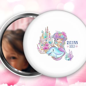 Personalized Mermaid mirror, Compact pocket mirror for kids, Mirror for purse or locker, Backpack mirror, Pocket mirror for school