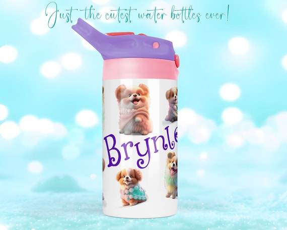 Kids Personalized Water Bottle Designed With Adorable Puppies, 16oz Thermos  for Kids, Grandkids School Gift, Gift for Teacher, Handmade Gift 