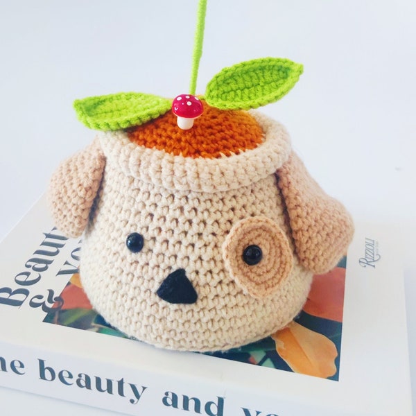 Crochet Flower Pot with Puppy Design - Handmade, Personalized Gift for Any Occasion - Sunflower, and Knitted Dog in Pot