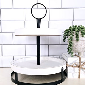 White Wood Two Tiered Tray: Farmhouse Kitchen Decor