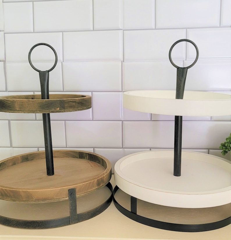 Two Tiered Tray rustic Wood Tiered Tray kitchen Decor Stand Etsy