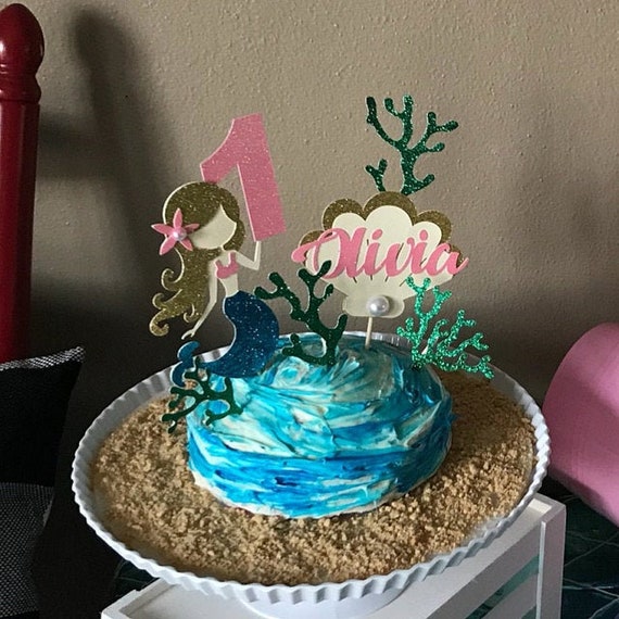 Topper De Gateau De Sirene Avec Lherbe De Mer Topper Gateau Etsy