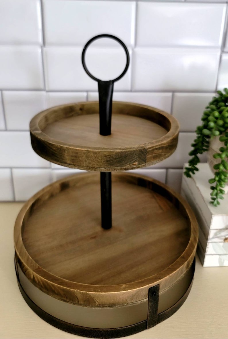 Two Tiered Tray rustic Wood Tiered Tray kitchen Decor Stand Etsy
