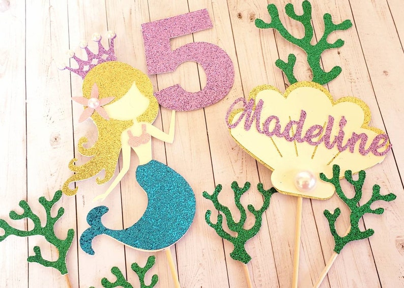 Mermaid cake topper with Sea grass Ariel cake topper The