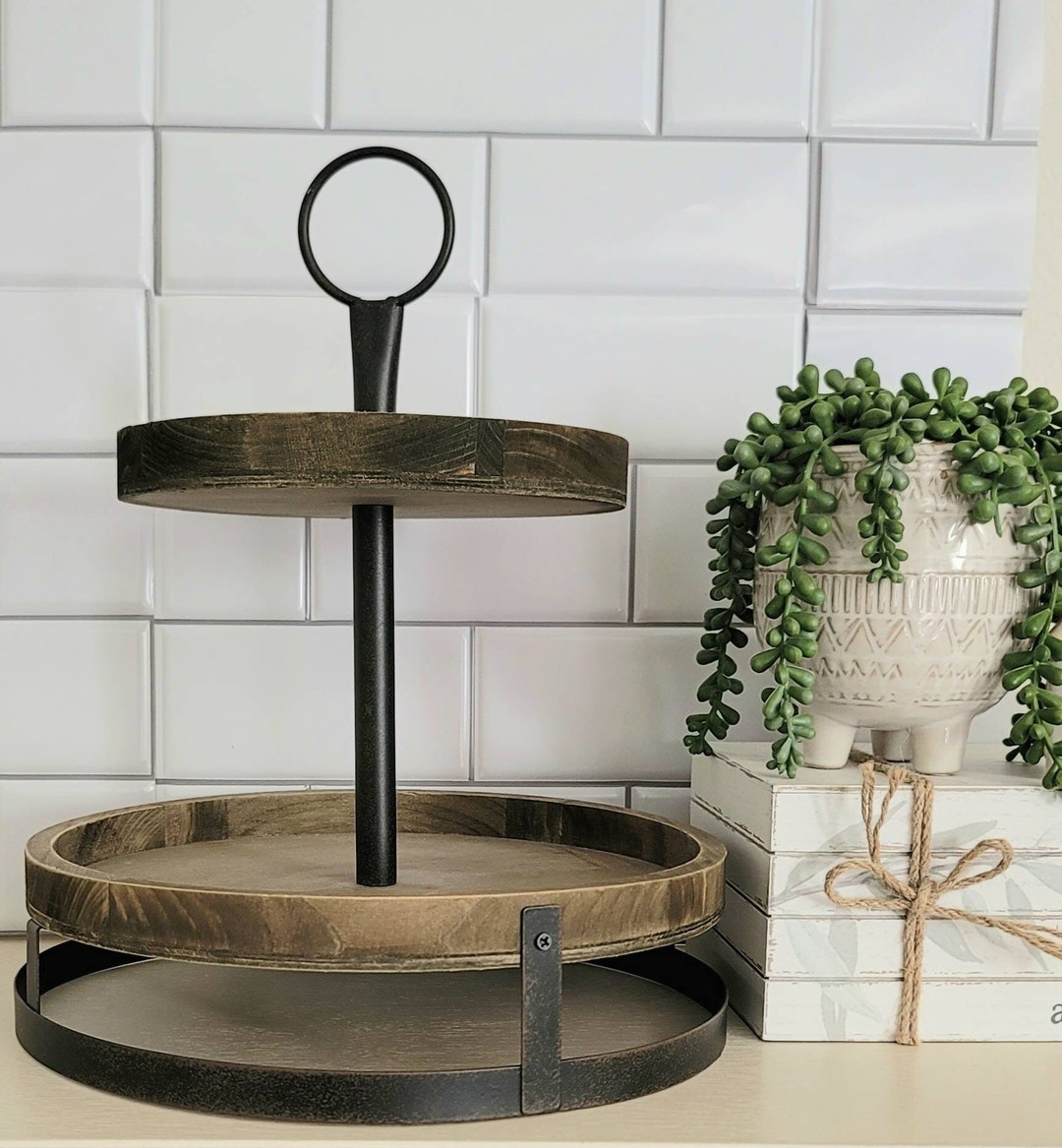 Two Tiered Tray ,rustic Wood Tiered Tray ,kitchen Decor Stand 2 Tier