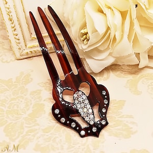 Faux Tortoise Shell Hair Comb, Rhinestone Hair Comb, Vintage Hair Comb, Small Hair Comb, Faux Tortoise Shell Headpiece, Celluloid Hair Comb