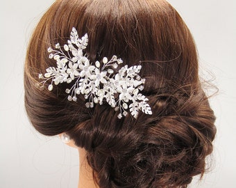 Bridal Hair Comb Floral Headpiece Bridal Hair Piece Wedding Hair Comb Leaf Hair Comb Wedding Headpiece Bridal Hair Accessory Crystal Comb