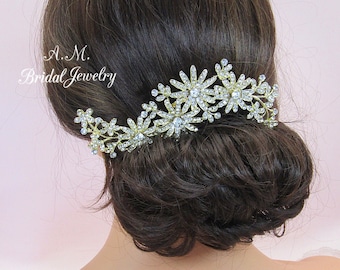 Gold floral hair comb crystal wedding hair comb gold bridal hair comb wedding headpiece flower hair comb bridal headpiece