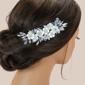 Wedding Hair Comb, Crystal Bridal Comb, Silver Floral Hair Comb, Bridal Hair Accessories, Crystal Wedding Headpiece, Wedding Hair Piece