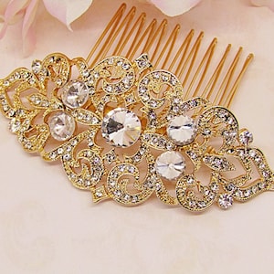 Gold Wedding Hair Comb Rhinestone Bridal Hair comb Gold Crystal Headpiece Bridal Hair Accessory