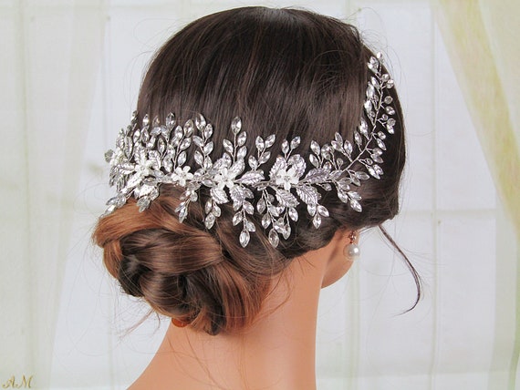 Crystal Bridal Hair Piece Floral Bridal Headpiece Crystal Etsy