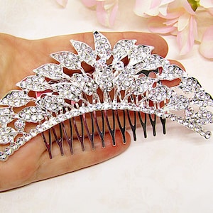 Crystal Hair Comb Leaf Bridal Hair Comb Silver Wedding Hair Comb Silver Hair Accessory Bridal Hair Jewelry Rhinestone Hair Comb