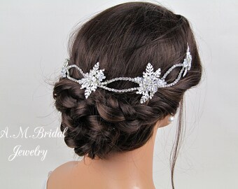 Crystal Bridal Headband Bridal Headpiece Wedding Headband Rhinestone Bridal Headpiece Bridal Hair Accessories Silver Floral Bridal Headband