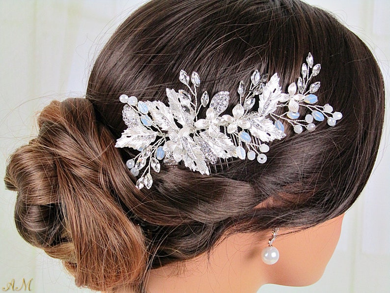 Crystal Bridal Hair Comb Silver Wedding Hair Comb Opal Hair Etsy